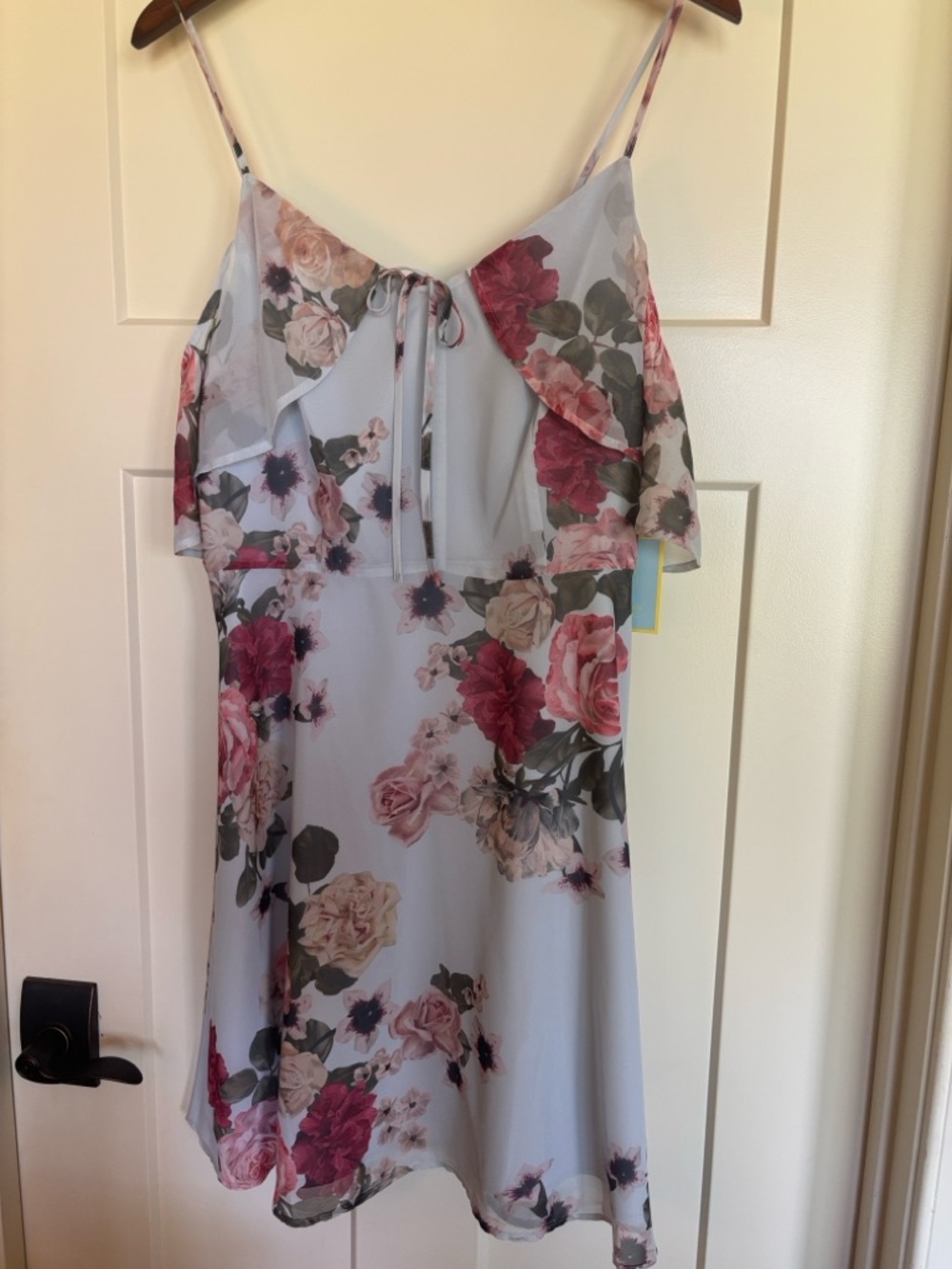 CeCe Light Blue Floral Slip Dress with Pink and Green Blooms